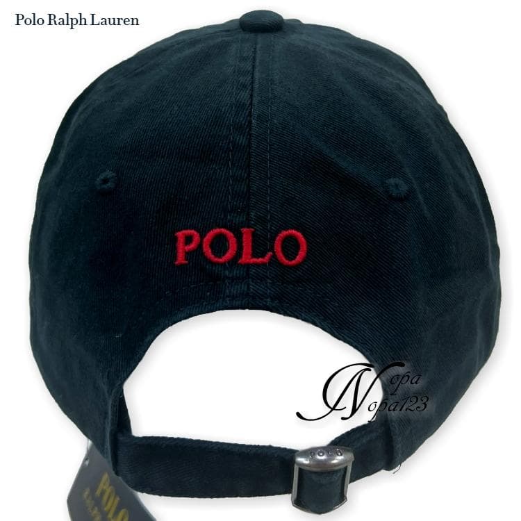 新品正規品 ポロ ラルフローレン アイコニック ホース刺繍 チノキャップ 黒赤馬
