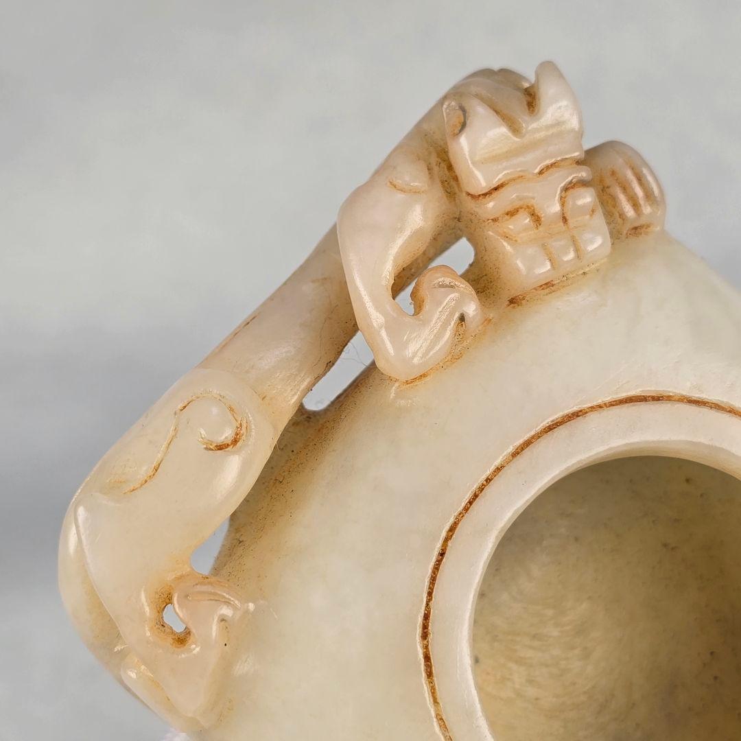 古文房具 本物和田白玉 原石 手彫 清代 双龍出郭 筆洗 筆添 墨池 水鉢 激安