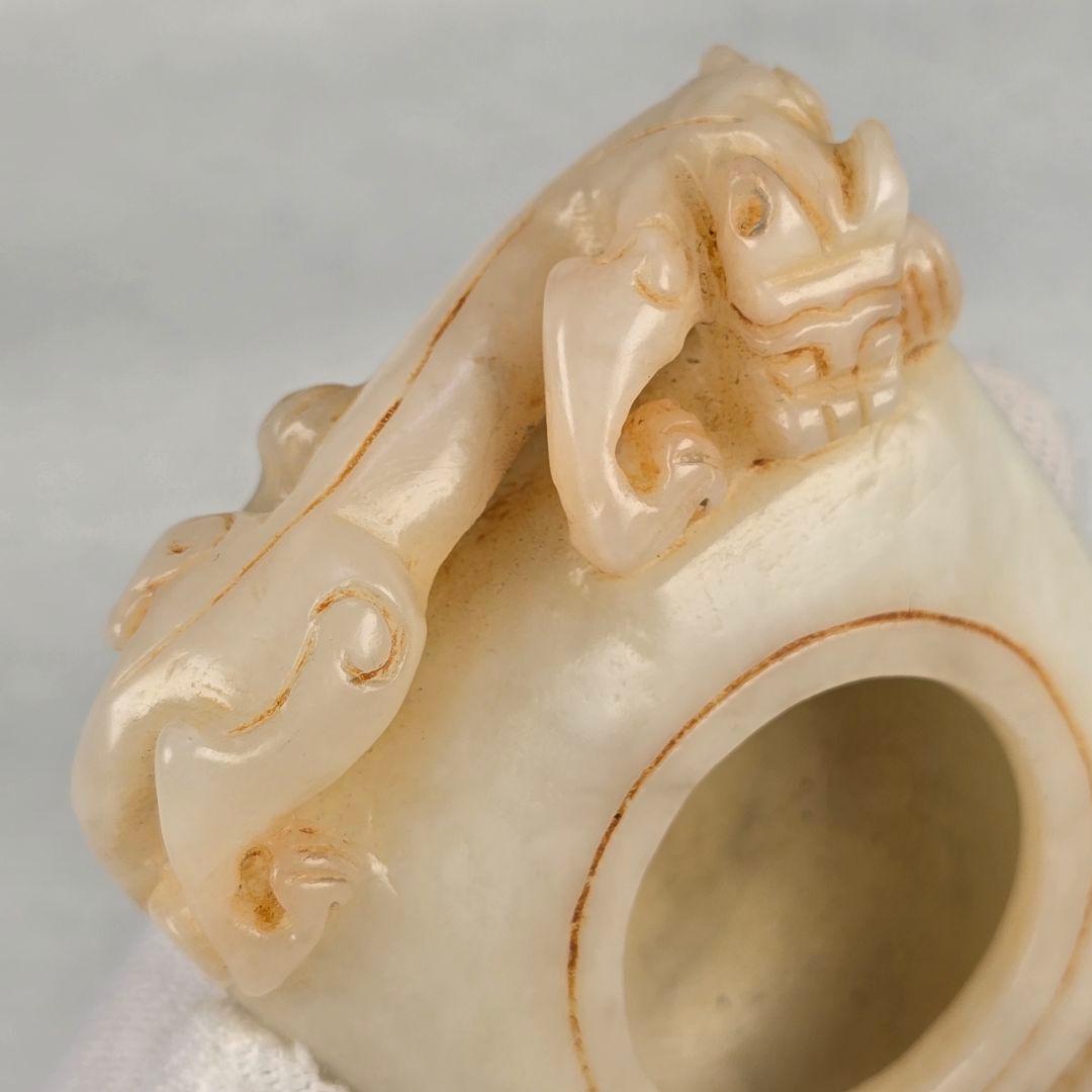 古文房具 本物和田白玉 原石 手彫 清代 双龍出郭 筆洗 筆添 墨池 水鉢 激安