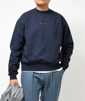 【MARNI】コットンクルーネック コンパクトロゴスウェット ネイビー 48