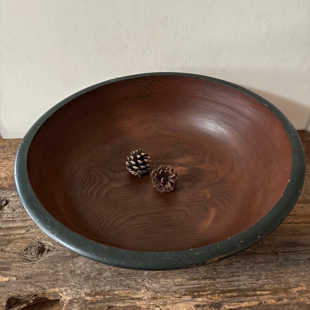 古い捏鉢　こね鉢　くり抜き盆　木地盆　古道具　アンティーク　民家　丸盆　検:李朝