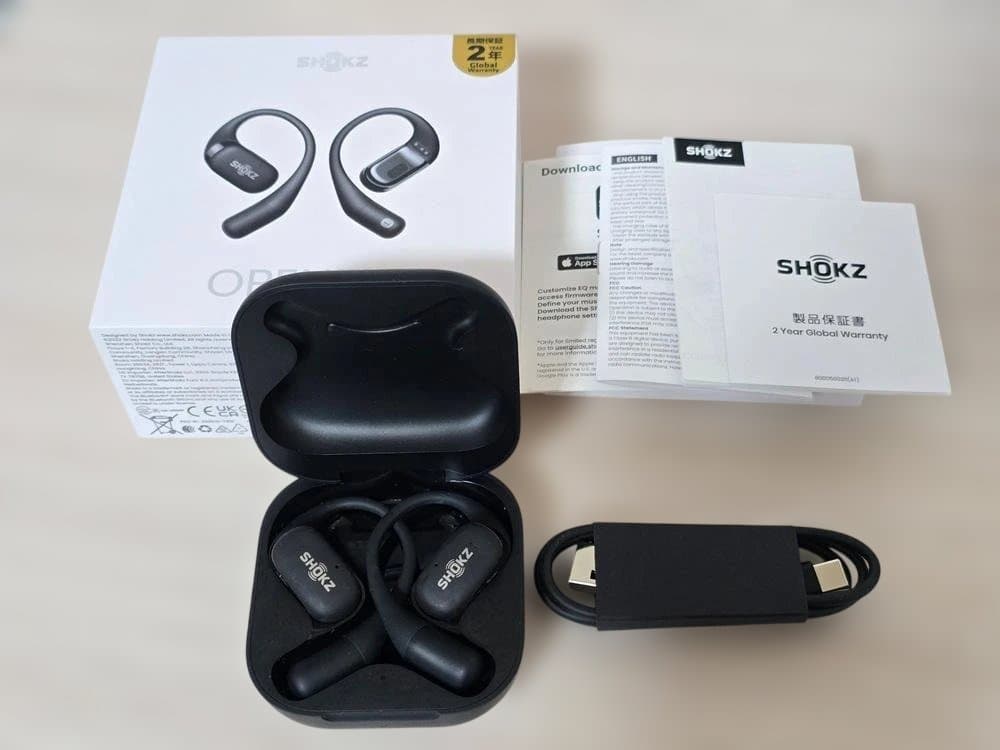 SHOKZ OpenFit ワイヤレスイヤホン ブラック オープンイヤー