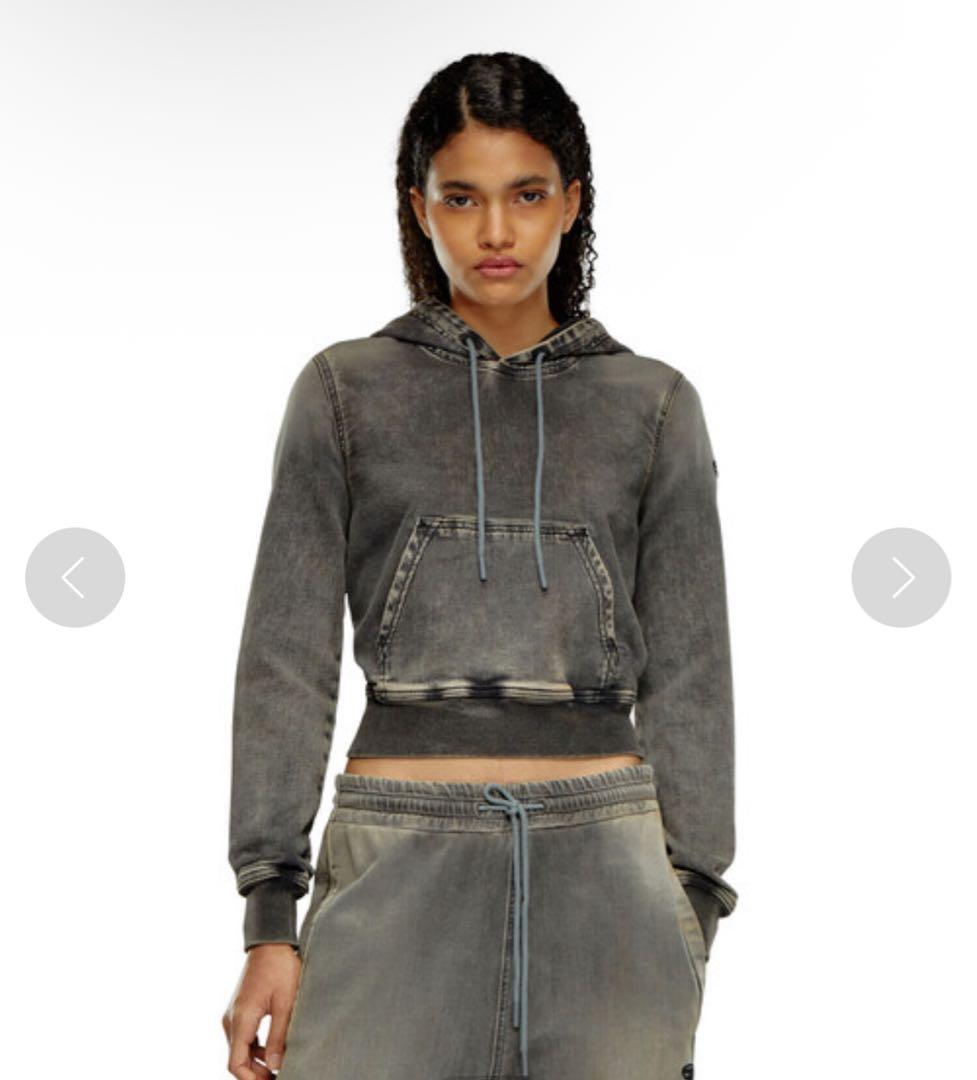 DIESEL D-ANGY-HOOD TRACK ダメージ グレー S パーカー