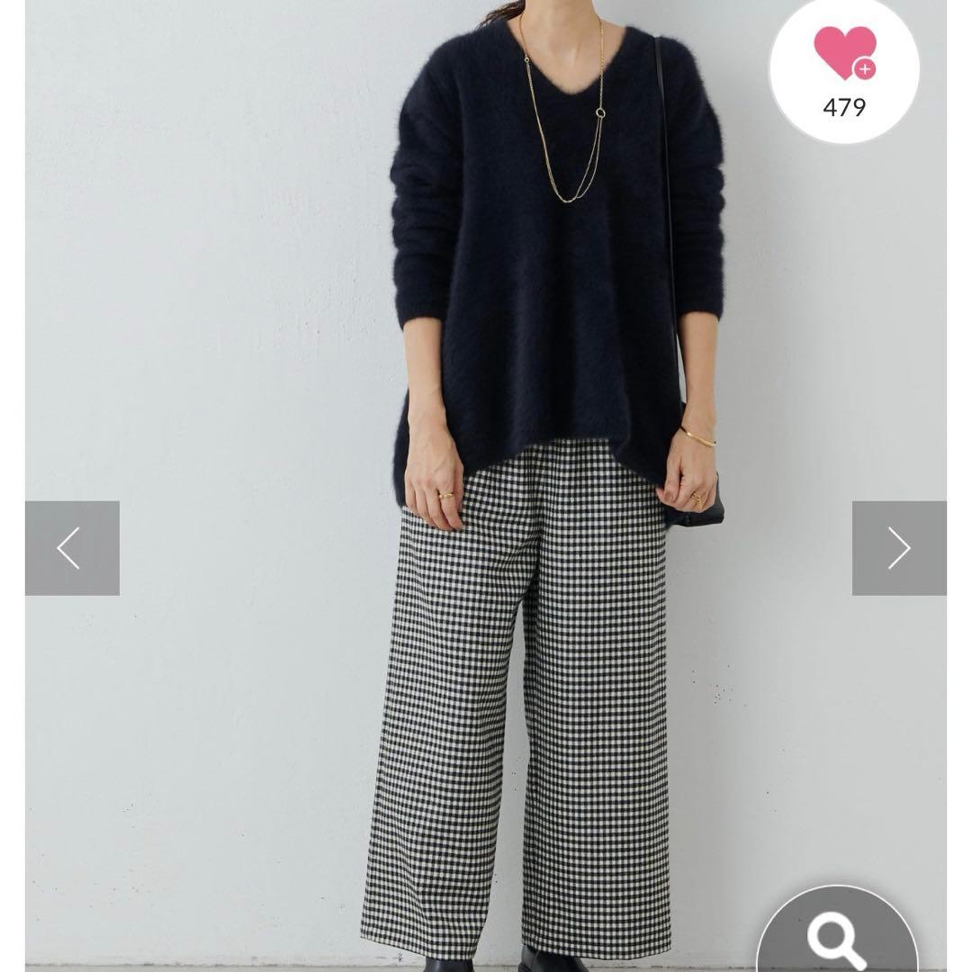 ウエストリブチェックパンツ　ブラック