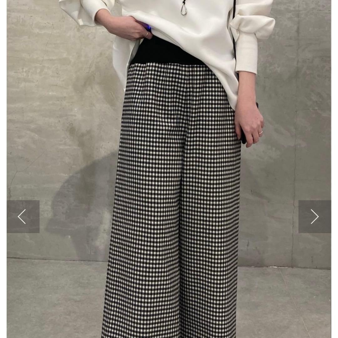 ウエストリブチェックパンツ　ブラック