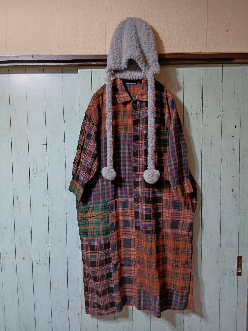 着1回　 パッチワーク　ネル　チェック　九分袖　シャツワンピ　プロフで全品見て