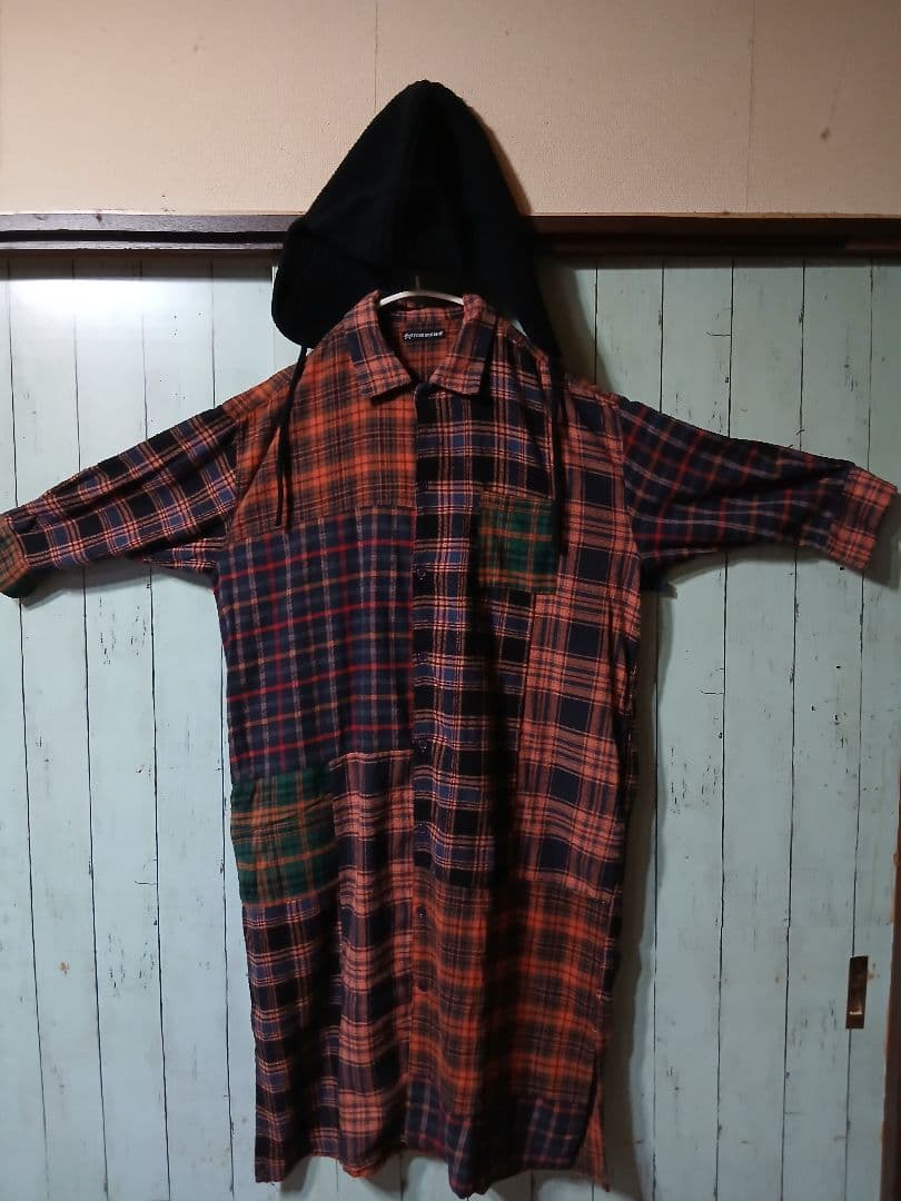 着1回　 パッチワーク　ネル　チェック　九分袖　シャツワンピ　プロフで全品見て