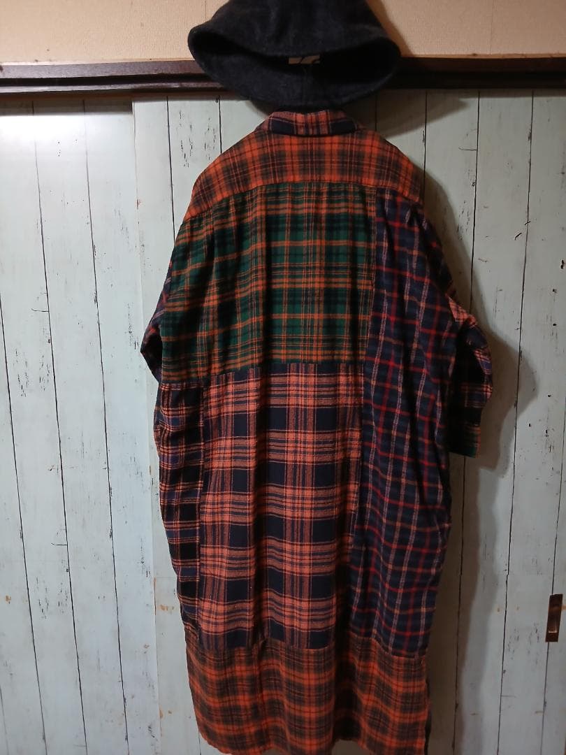 着1回　 パッチワーク　ネル　チェック　九分袖　シャツワンピ　プロフで全品見て