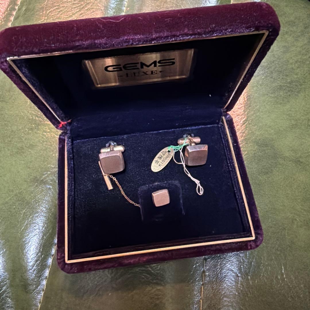 【昭和レトロ】GEMS LUXE カフス & タイピン セット 【金製 K10】