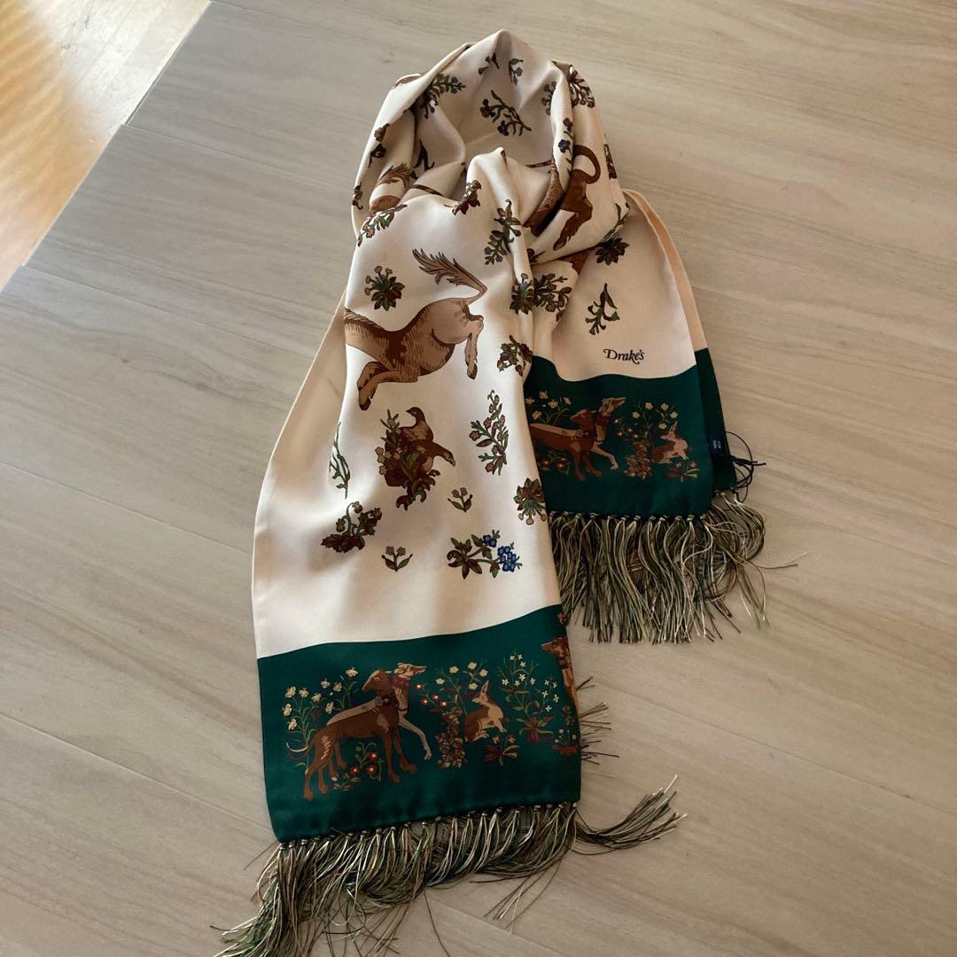 未使用　保管品　ドレイクス　Drake's シルク100% ストール　英国製