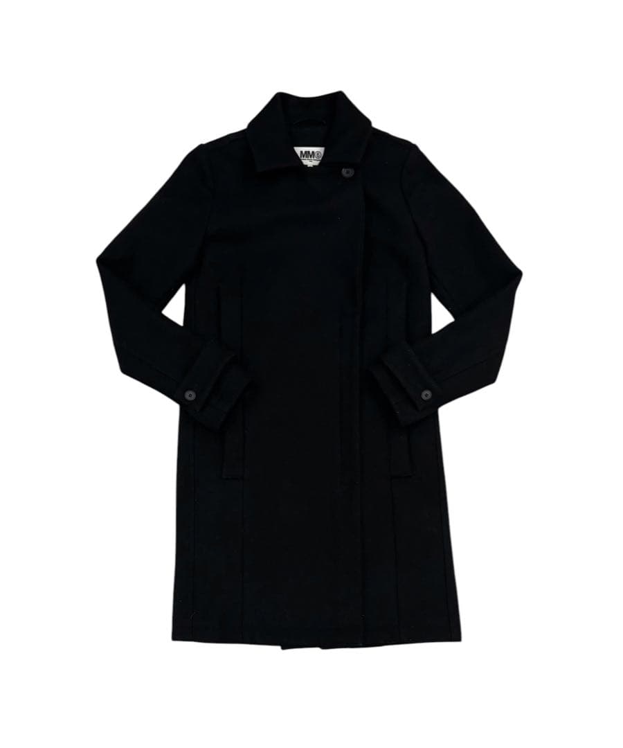 MM6 メルトンウールカーコート ブラック ポケット ファスナースリット 36