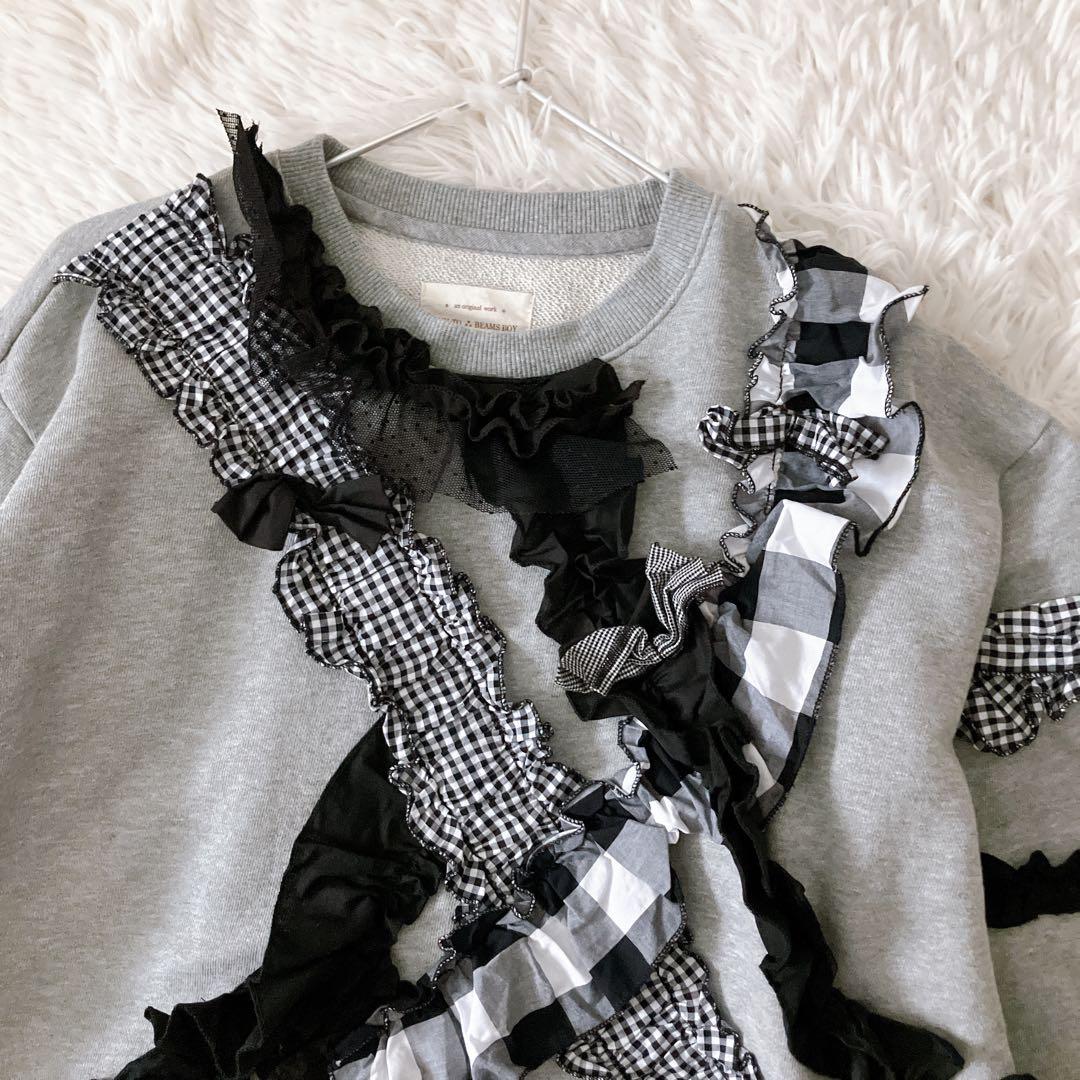 BEAMS BOY TORI-TO 別注 リボン スウェット シャツ グレー