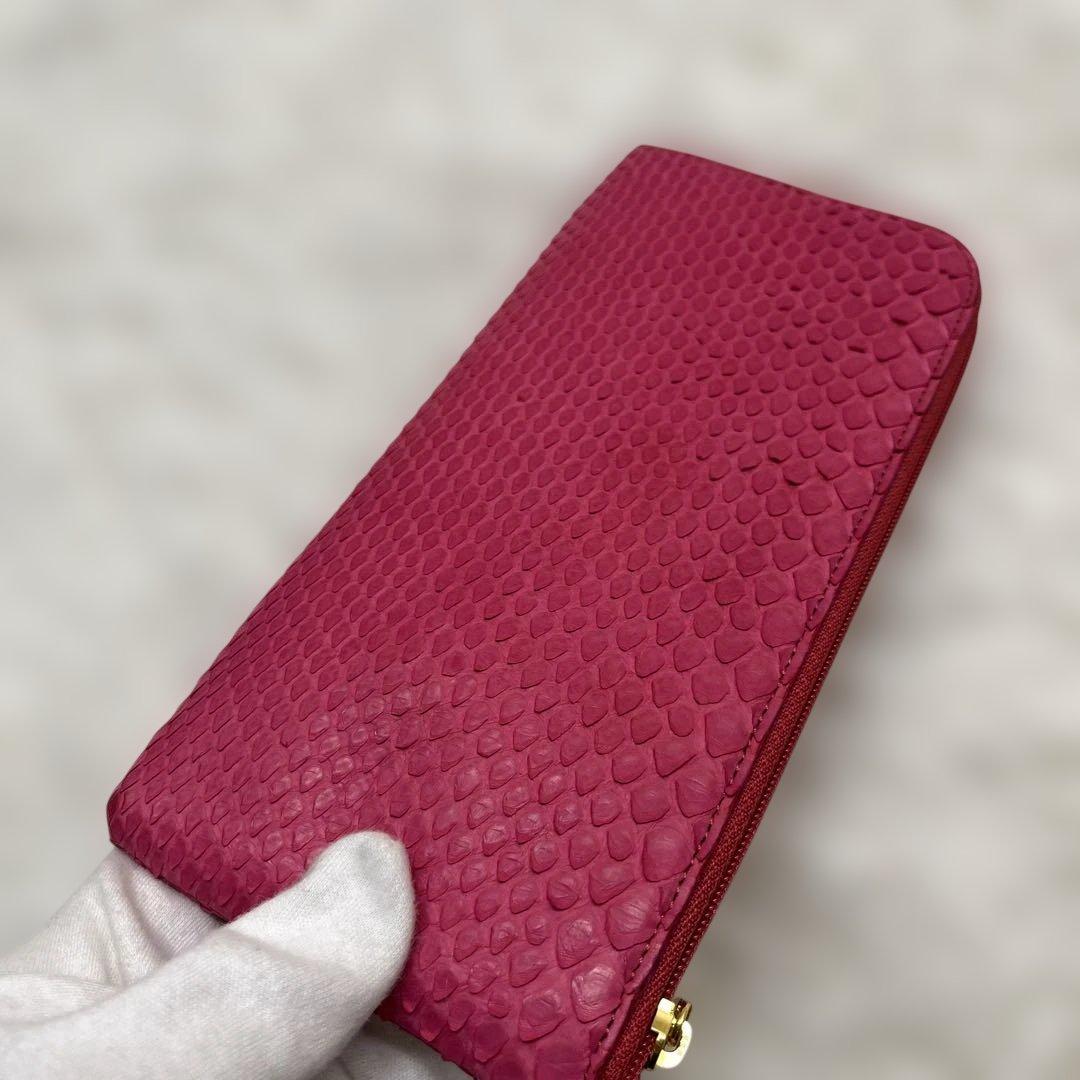 極美品 ATAO アタオ　リモパイソン　L字ファスナー　長財布 ピンク 金具ロゴ