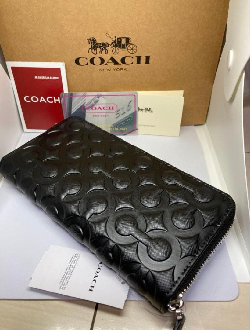 COACH コーチ F60735 長財布 エンボス　レザー　ブラック