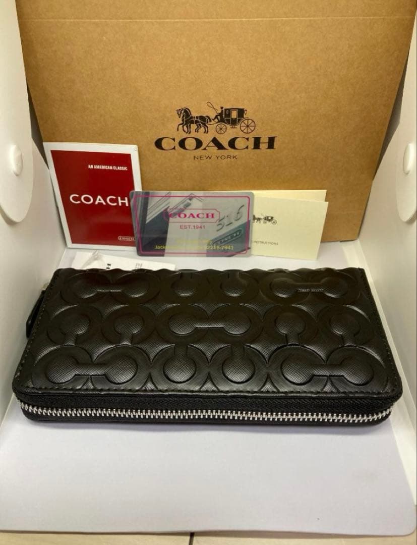 COACH コーチ F60735 長財布 エンボス　レザー　ブラック