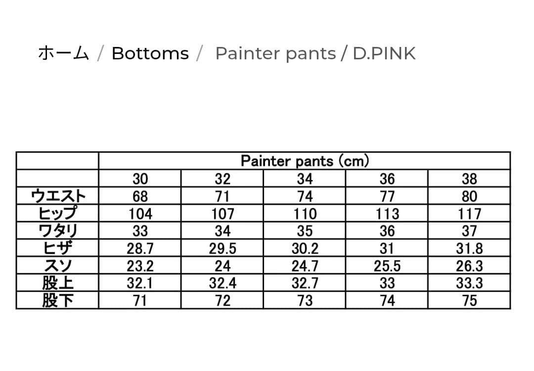 SHISHIKUI ペインターパンツダークピンクサイズ34