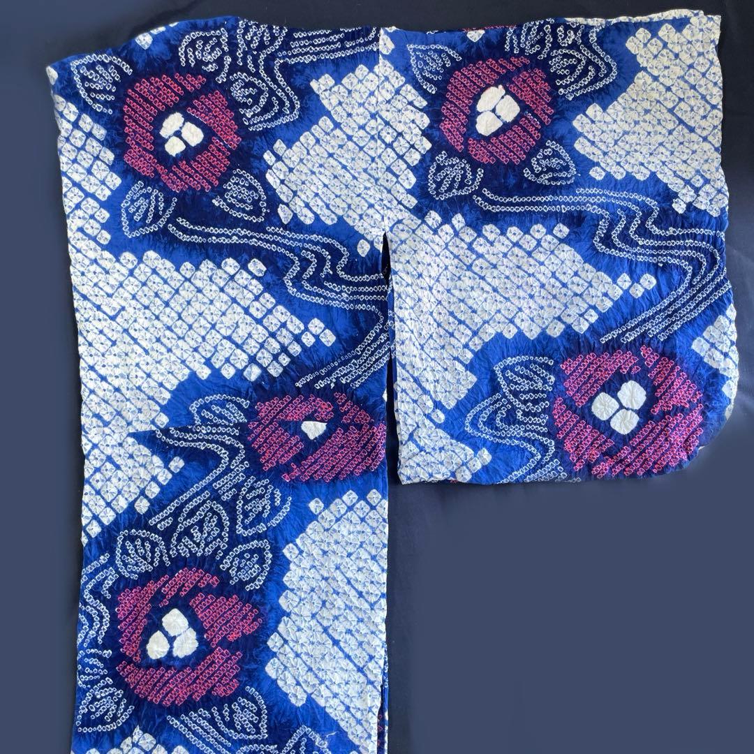 有松絞り　身丈159 浴衣　綿　青紺　蜘蛛絞り　有松鳴海絞り　流水花　ブルー