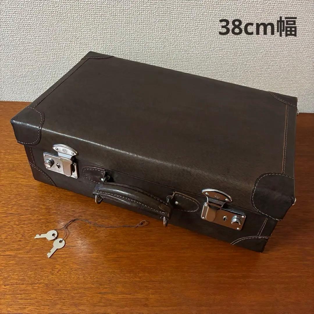 美品 トランク ダークブラウン 革製 ヴィンテージ アンティーク 鍵付き カバン