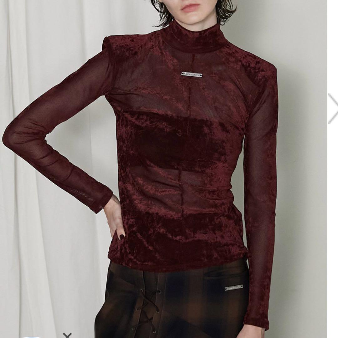プランクプロジェクト Velour Mesh Turtleneck Top 赤