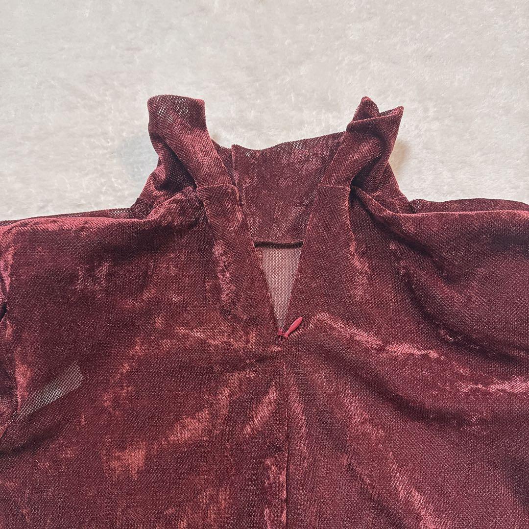 プランクプロジェクト Velour Mesh Turtleneck Top 赤