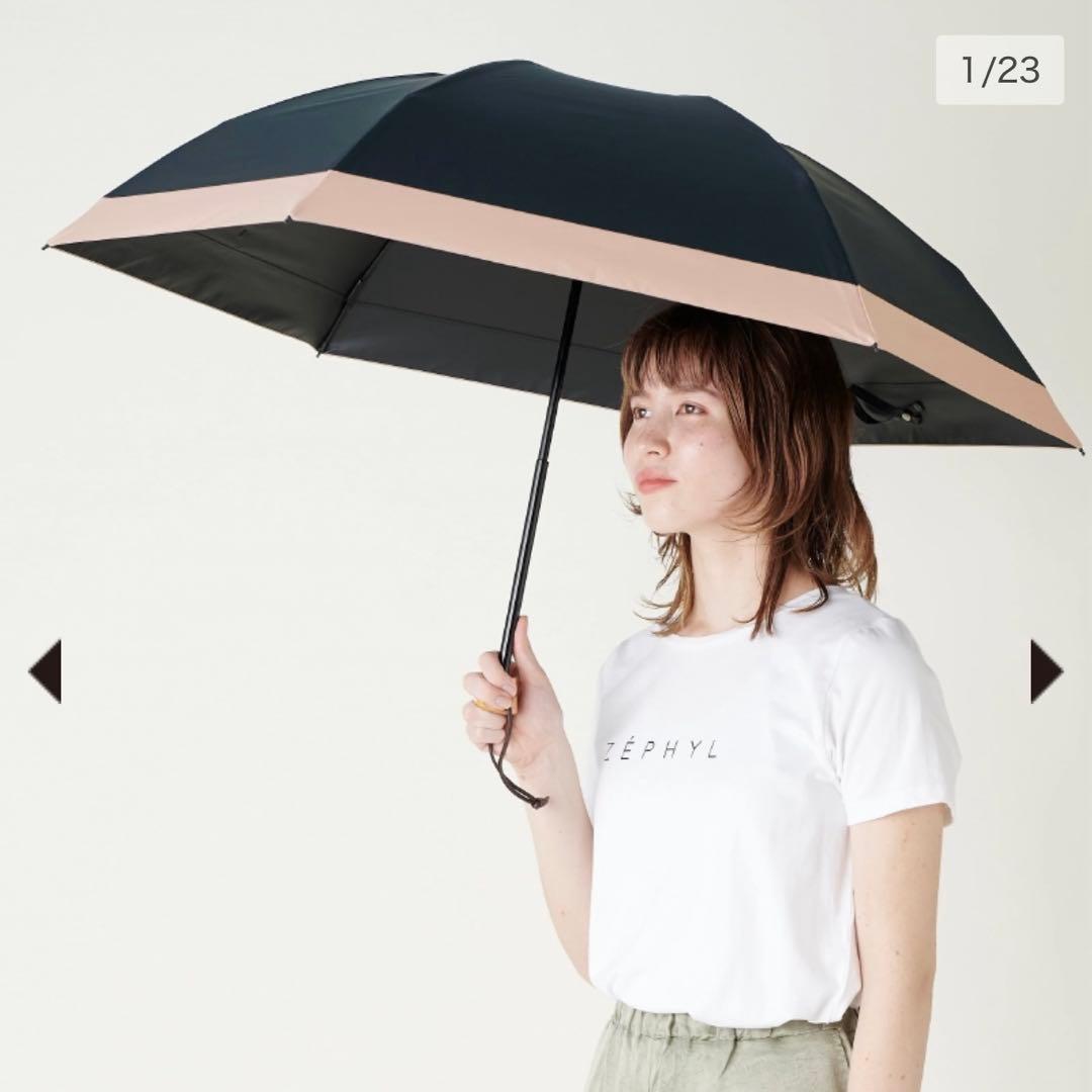 サンバリア100 日傘　3段折　コンビ　ブラック×ピンク