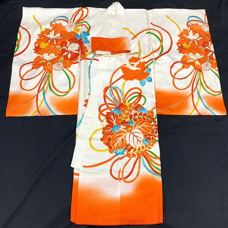 412ax10□お宮参り 女児 祝い着 着物 産着 掛け着 七五三にも□状態良好