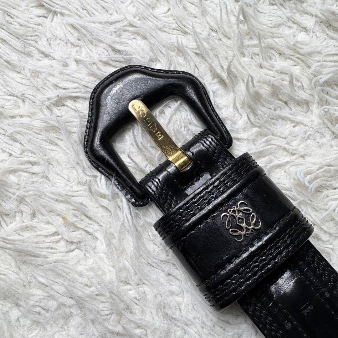 LOEWE ロエベ　アナグラム　黒 レザー 太ベルト サイズ70 スペイン製