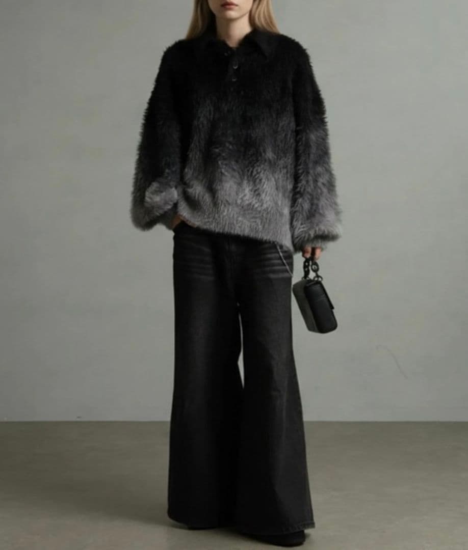 エレガンスヘビーシャギーニット グラデーションポロシャツ