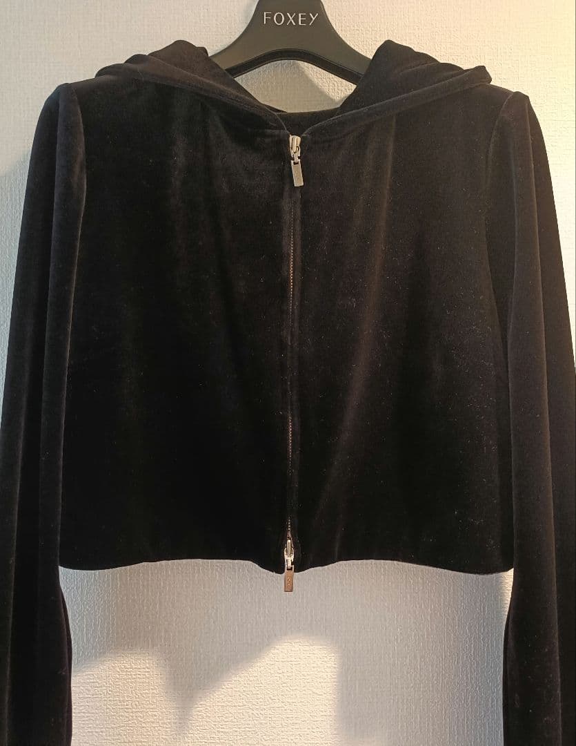 FOXEY☆ベルベット パーカー☆ブラック☆40 ☆ベロアノアール