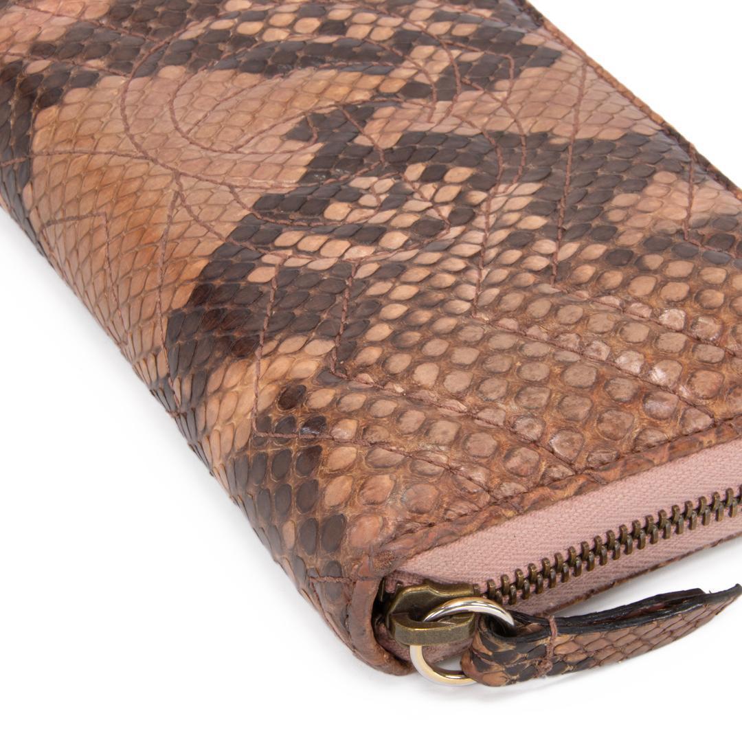 本物 グッチ 長財布 ファスナー レディース パイソン GGマーモント 茶色