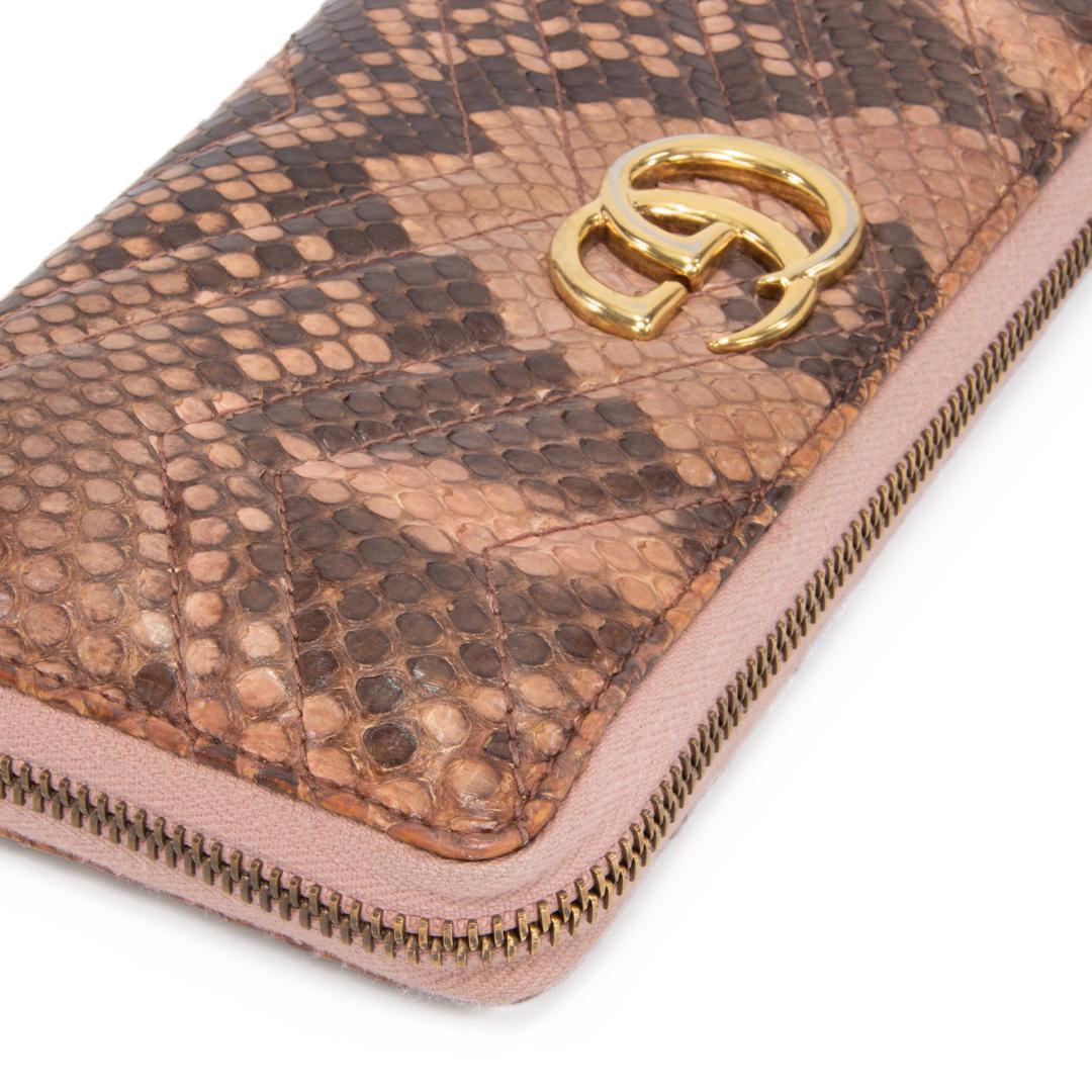 本物 グッチ 長財布 ファスナー レディース パイソン GGマーモント 茶色