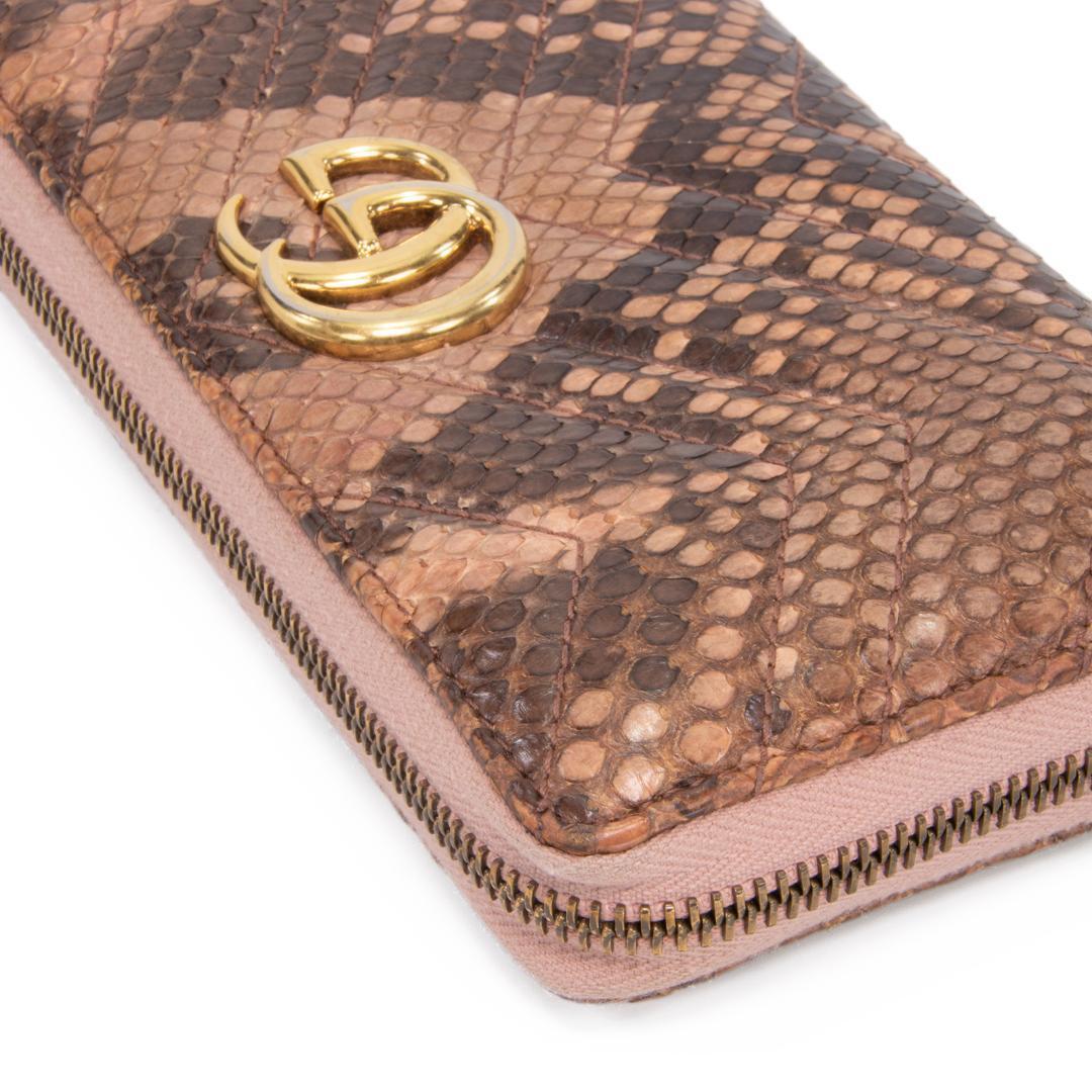 本物 グッチ 長財布 ファスナー レディース パイソン GGマーモント 茶色