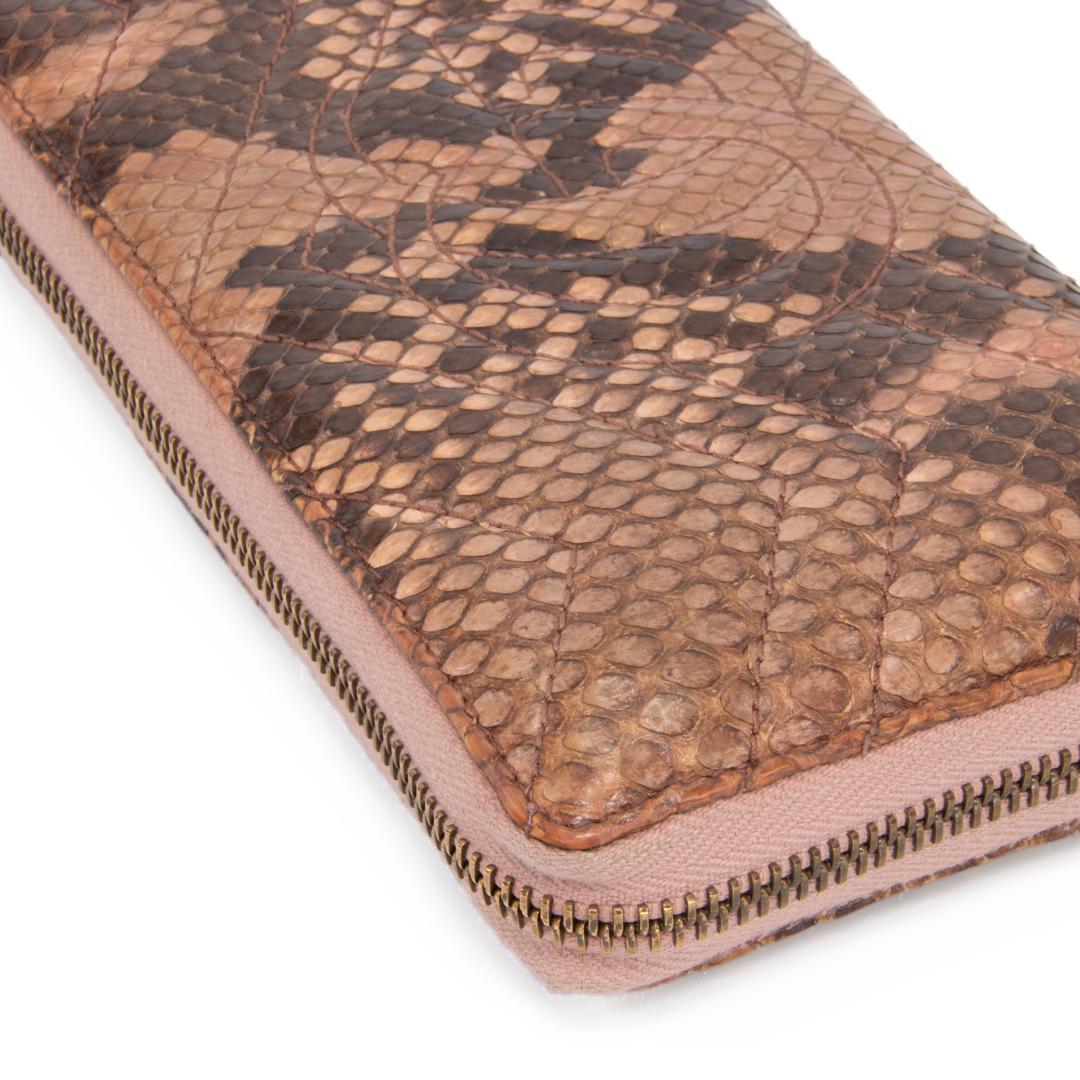 本物 グッチ 長財布 ファスナー レディース パイソン GGマーモント 茶色