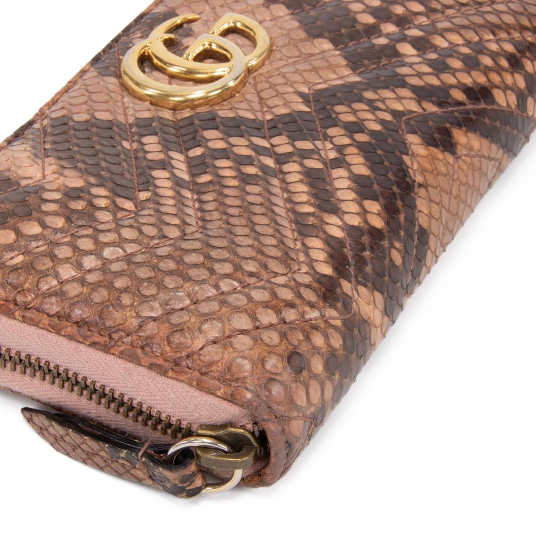 本物 グッチ 長財布 ファスナー レディース パイソン GGマーモント 茶色
