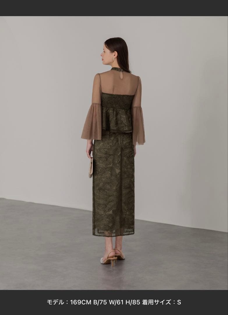 LEJAスパンコール刺繍ビジューボタンフレアスリーブセットアップドレスワンピース