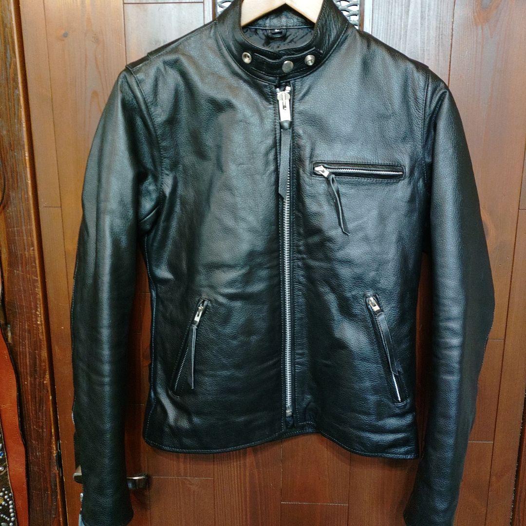 freedom フリーダムブラックレザー シングルライダースジャケット水牛革　L