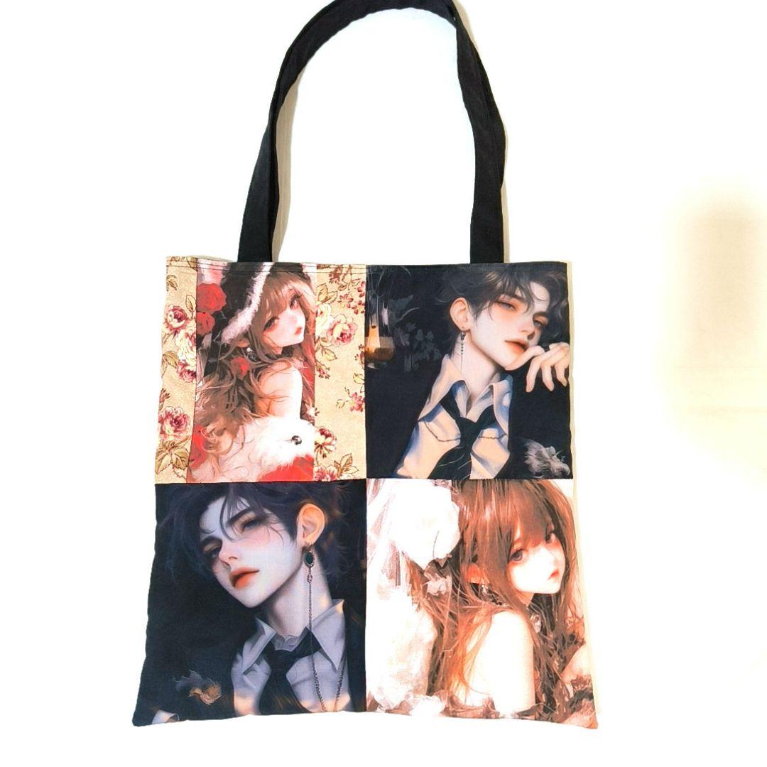 La luna様】ハンドメイドオーダー★男女猫兎★大容量フラットトートバッグ3点