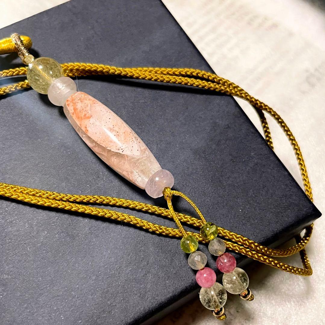 マニカラン水晶 削り出し 天珠 リビアングラス 氷種クンツァイト ネックレス