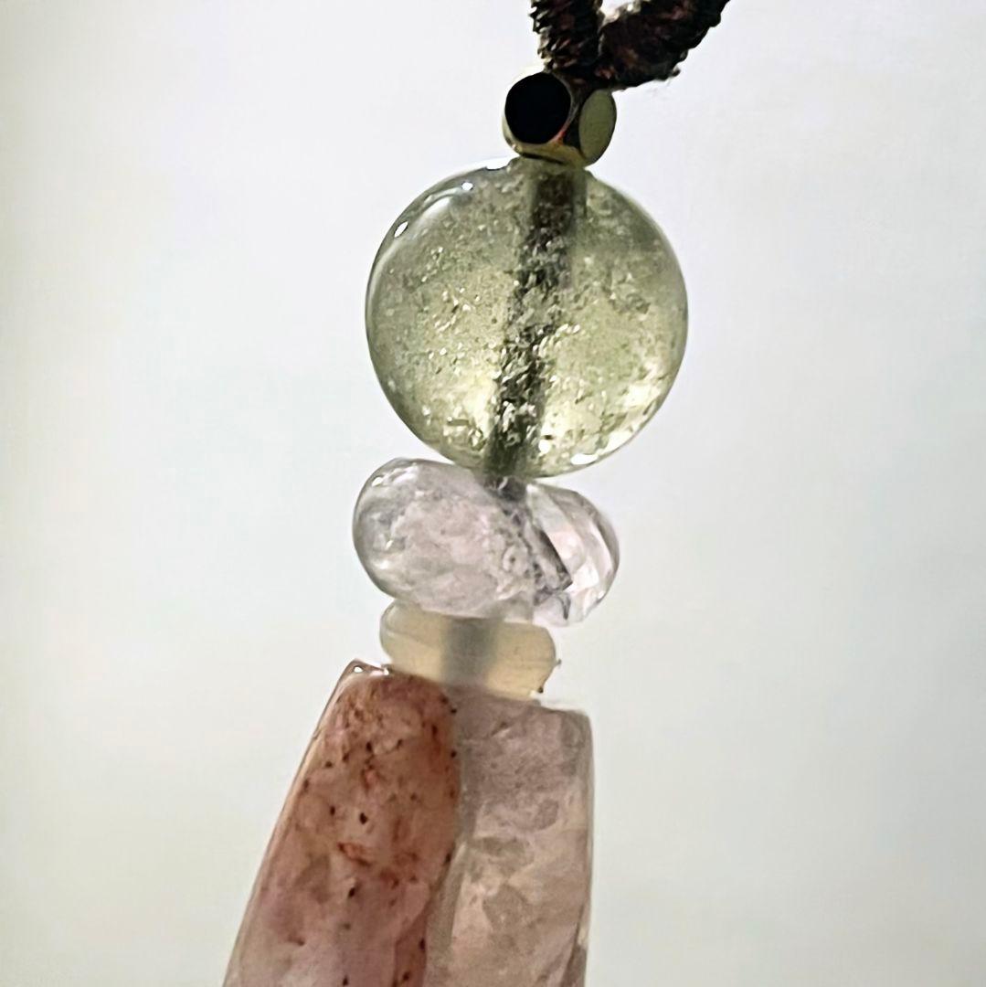 マニカラン水晶 削り出し 天珠 リビアングラス 氷種クンツァイト ネックレス