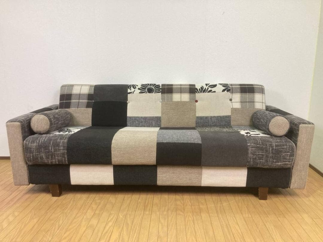 パッチワークソファ おしゃれ 3人掛け 収納付き ソファベッド 三人掛け 総柄