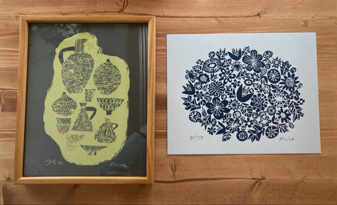 【2枚＋額1つ】バーズワーズ　シルクスクリーン/伊藤利江