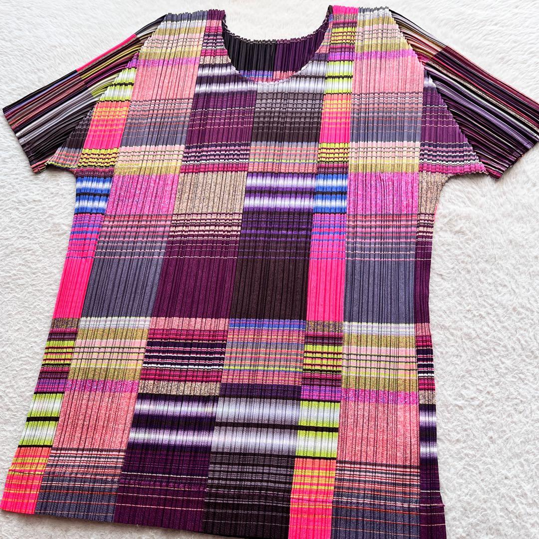 極美品✨PLEATS PLEASE イッセイミヤケ カットソー 総柄 チェック