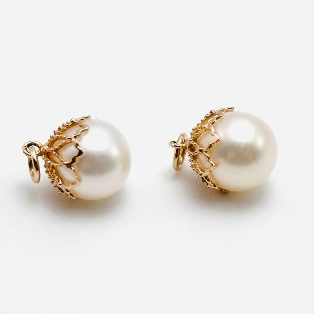 agete ピアスチャーム　パール　ミル打ち　透かし　k10刻印