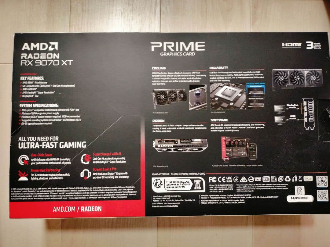 【保証期間内】ASUS Prime Radeon RX 9070 XT 16GB