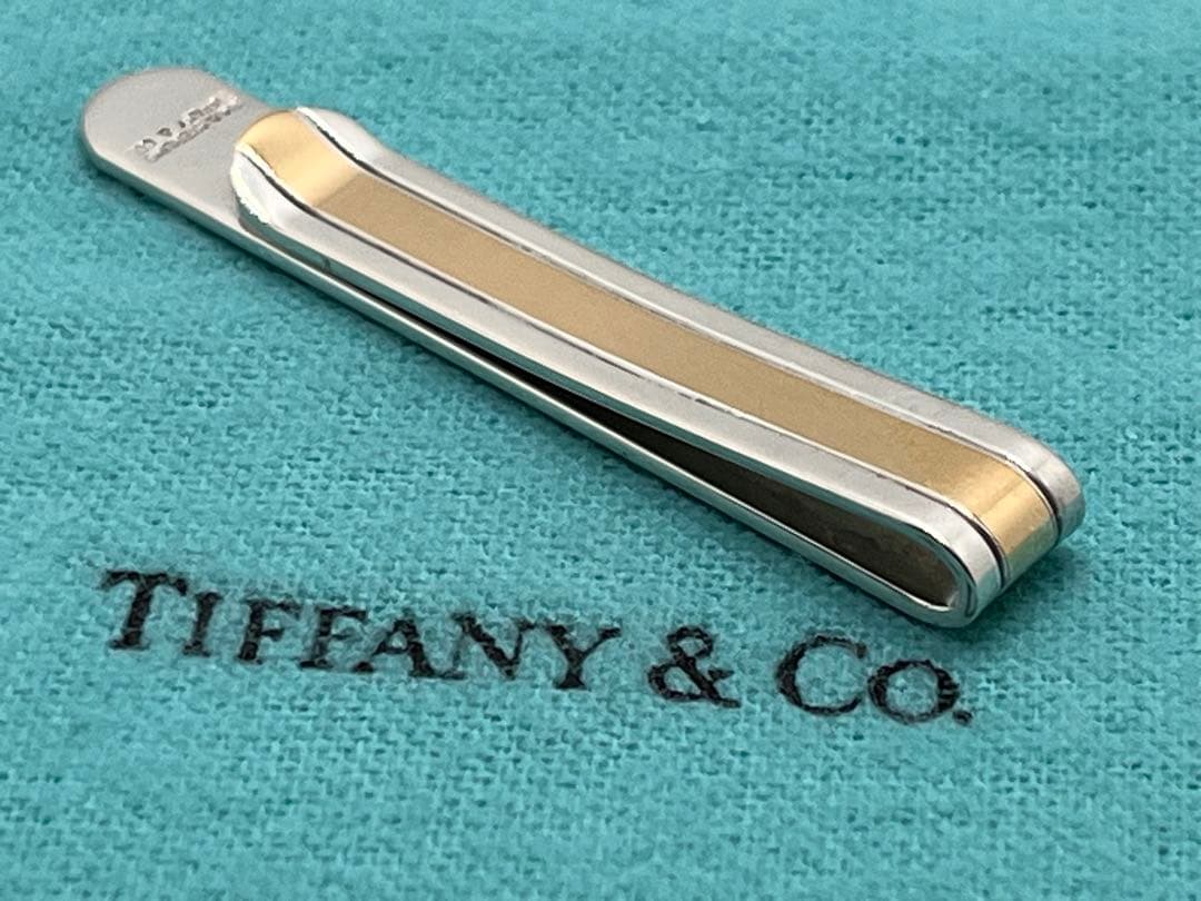 c304 希少ティファニー　ゴールドライン　コンビ　ネクタイピン　18K/925