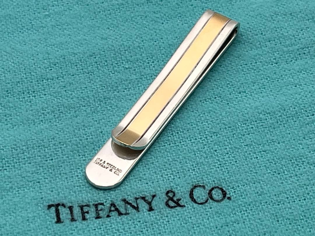 c304 希少ティファニー　ゴールドライン　コンビ　ネクタイピン　18K/925