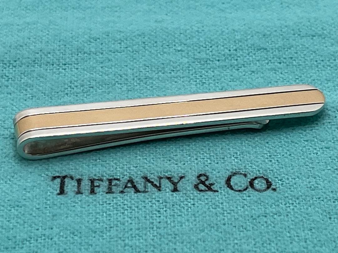c304 希少ティファニー　ゴールドライン　コンビ　ネクタイピン　18K/925