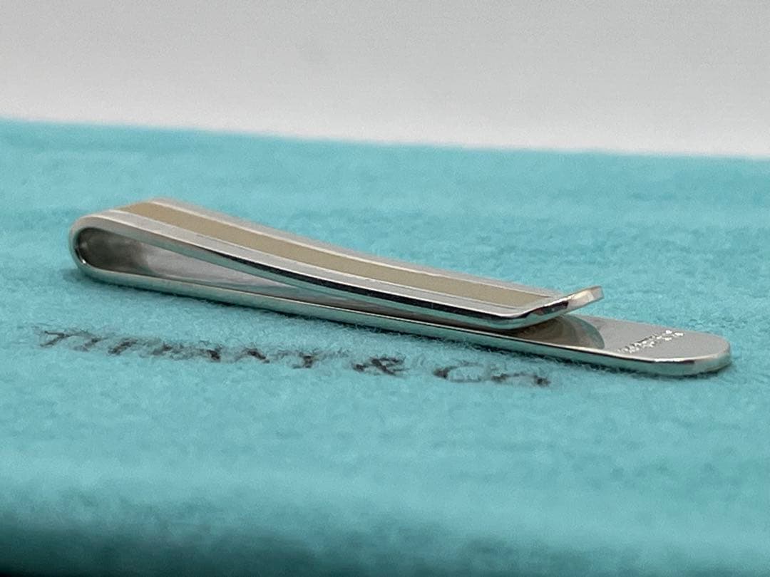 c304 希少ティファニー　ゴールドライン　コンビ　ネクタイピン　18K/925