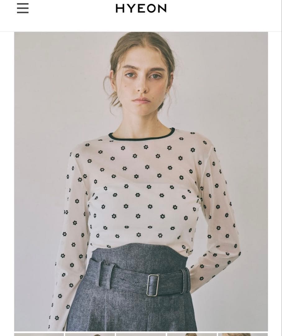 hyeonヘヨン　シアー花柄ドット長袖トップス　ホワイト