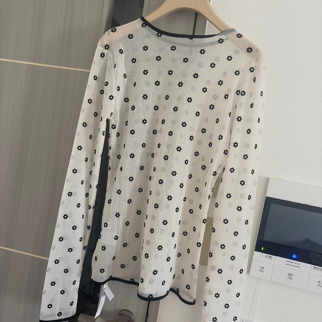 hyeonヘヨン　シアー花柄ドット長袖トップス　ホワイト